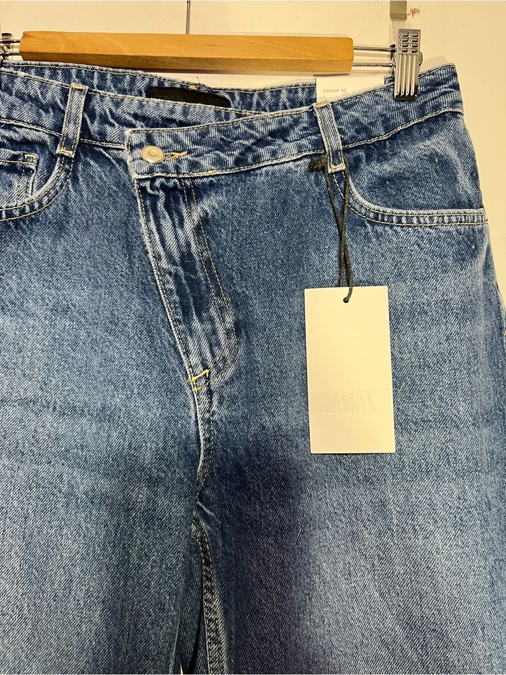 NWT Zara Blue High Rise Straight Leg Ankle Jeans Rigid Denim size 8